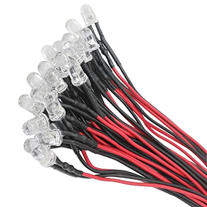 20 pieces 5mm LEDs with 20cm cable DC 12V ready wired + 5mm LED