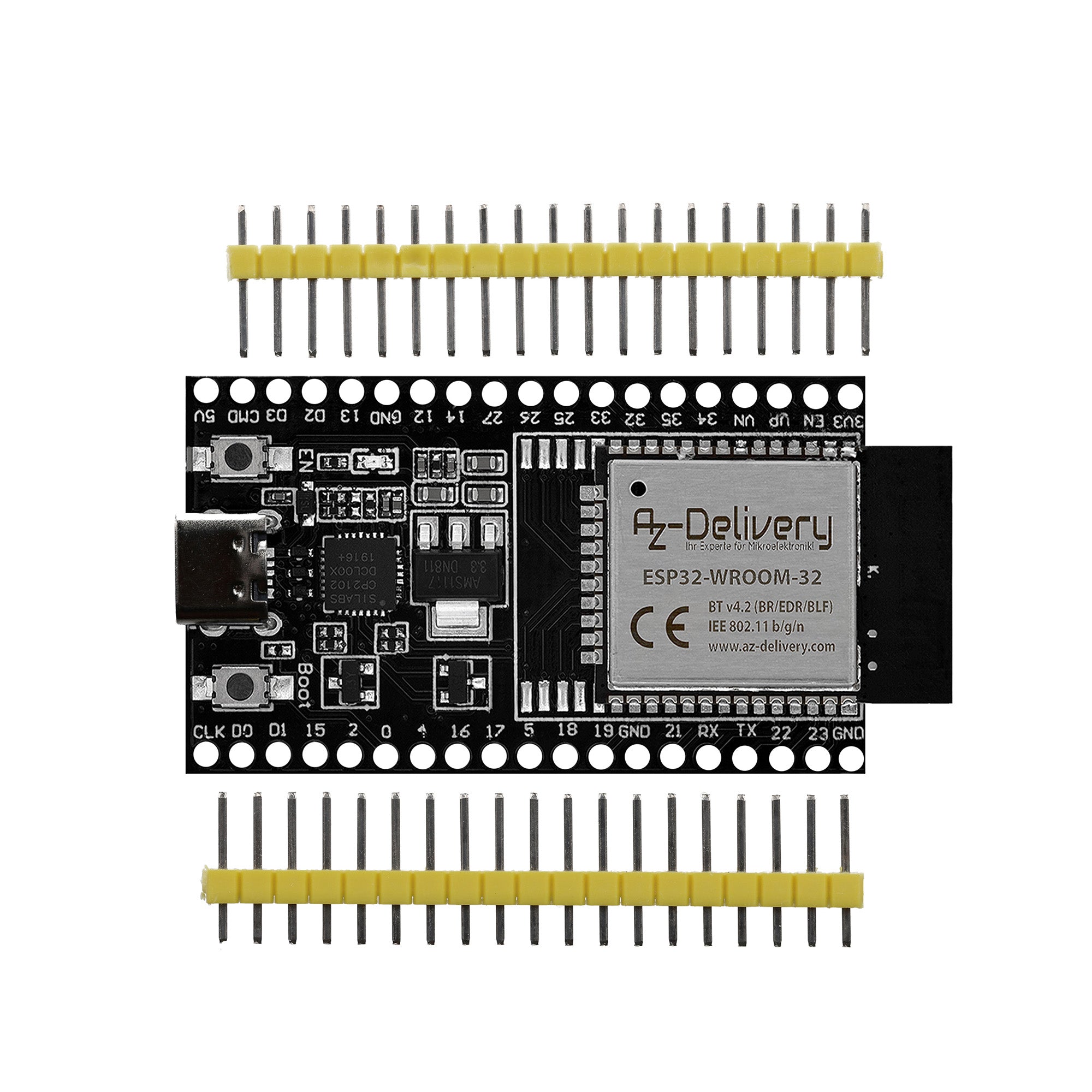 ESP - 32 Dev Kit C unverlötet NodeMCU Module WLAN mit USB - C Anschluss WiFi Development Board mit CP2102 (Nachfolgermodell zum ESP8266) kompatibel mit Arduino - AZ - Delivery