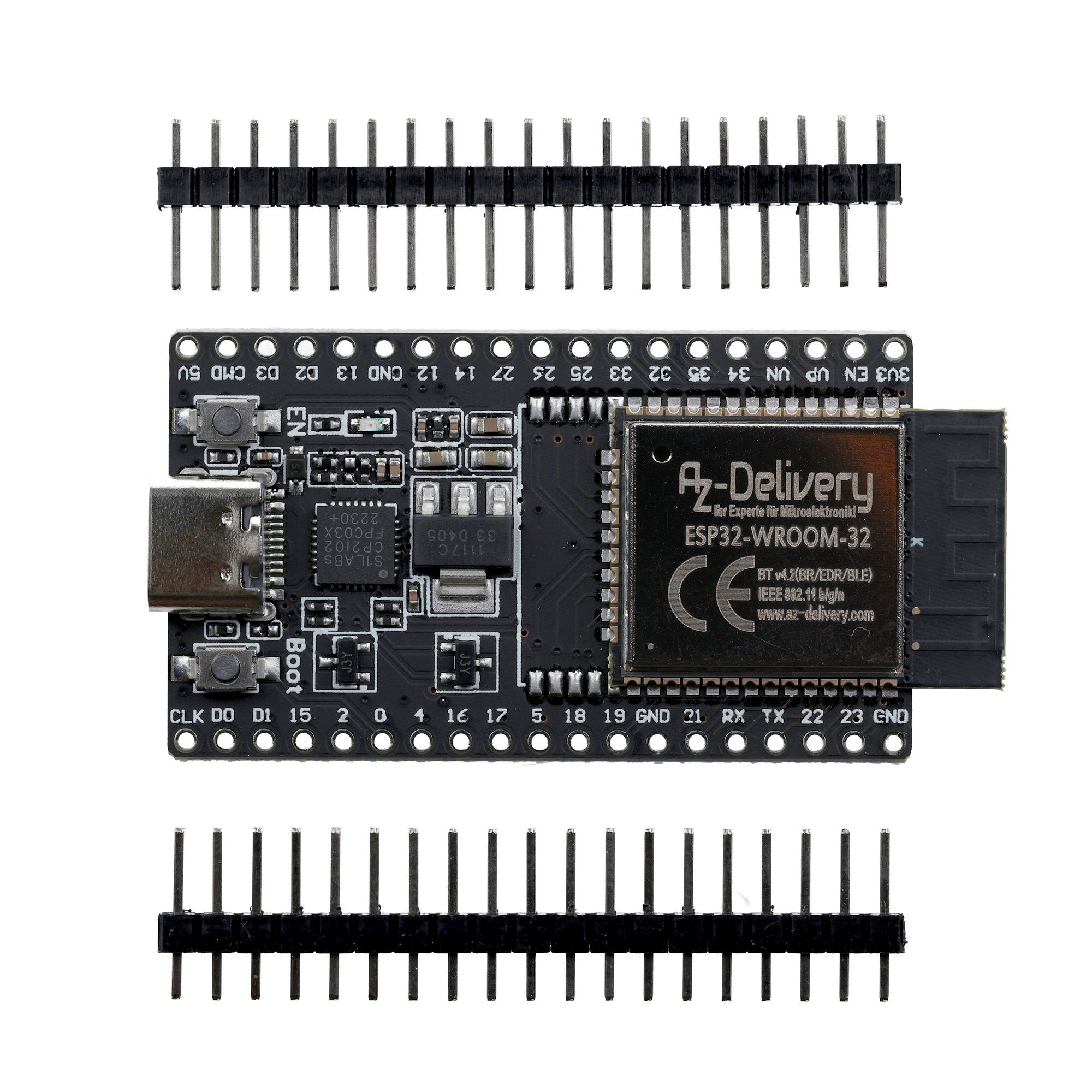 ESP32 Board Dev Kit C V4 NodeMCU WLAN WiFi Development Board unverlötet mit USB - C Anschluss kompatibel mit Arduino - AZ - Delivery