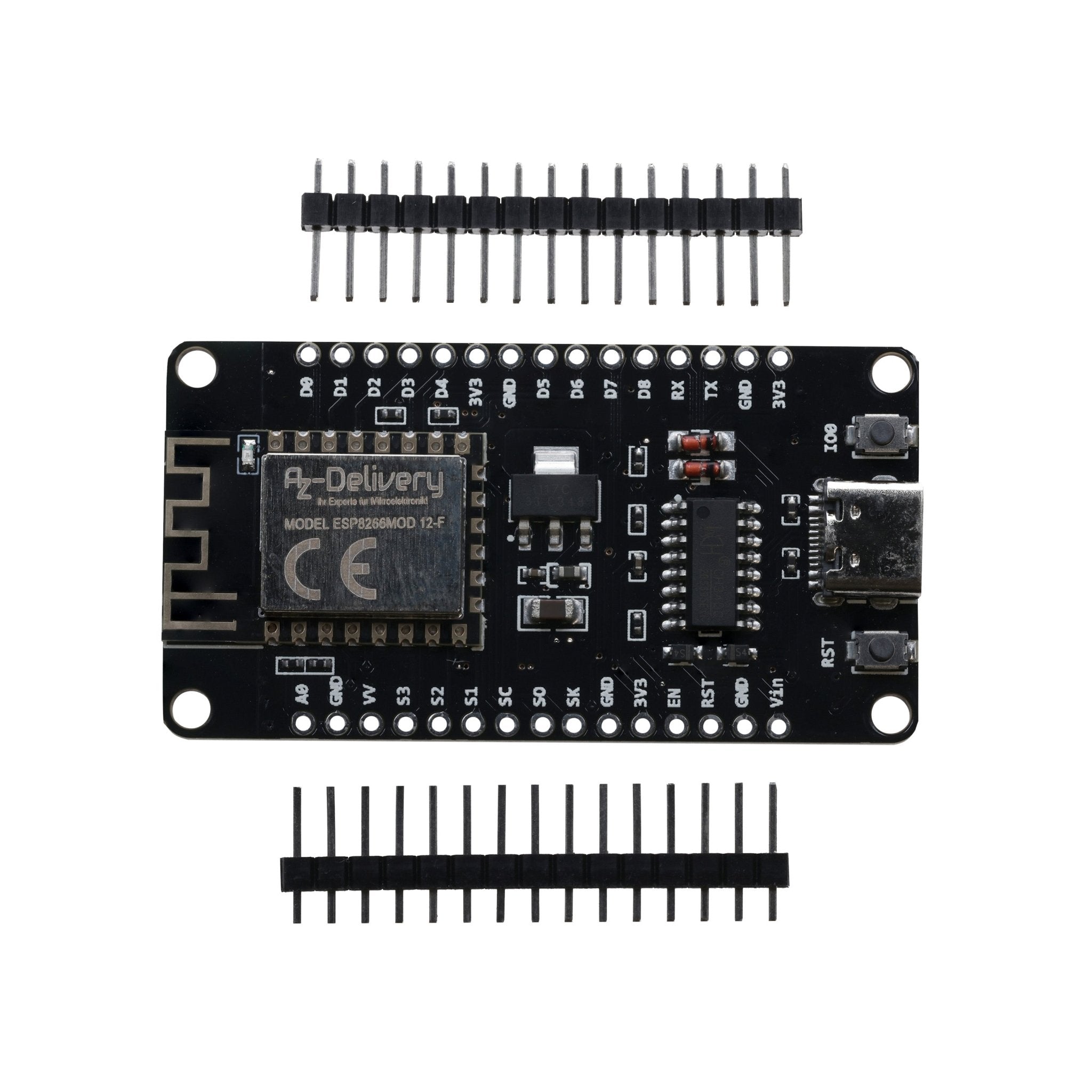 NodeMCU Lolin V3 Module ESP8266 ESP - 12F WiFi mit USB - C Anschluss WiFi Development Board mit CH340 unverlötet kompatibel mit Arduino - AZ - Delivery