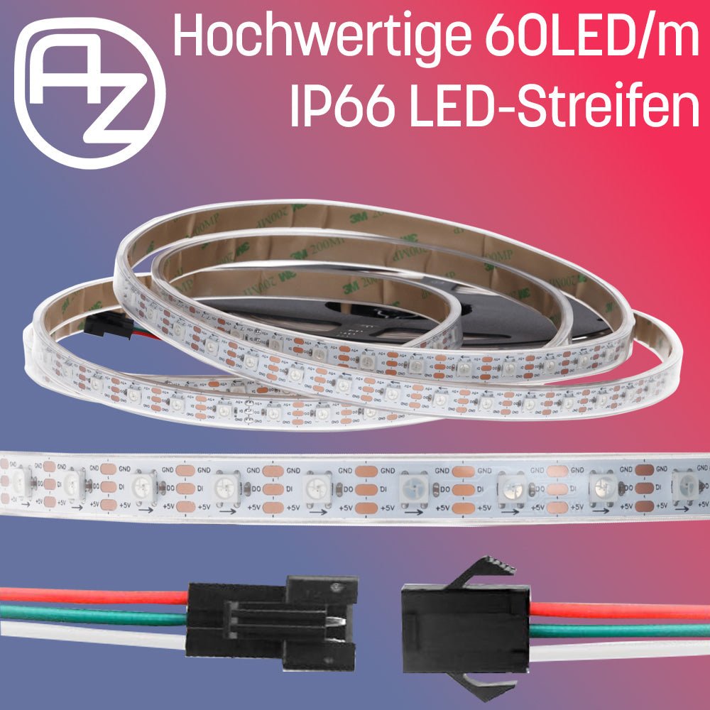 WS2812B 60 LEDs/m 60 Pixels/m LED Strip RGB adressierbarer LED Streifen mit 5050 SMD LEDs IP66 Schwarz Wasserdicht Staubdicht - AZ - Delivery